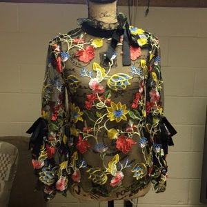 Embroidered Mesh Top